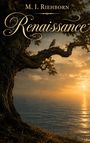 „M. I. Riehborn Renaissance“; Ein Baum mit einem Vogel auf einem Ast bei Sonnenuntergang am Meer.