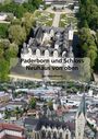 Paderborn und Schloss Neuhaus, Luftaufnahmen; ein Schloss und eine Stadt mit historischen Gebäuden und Gärten.