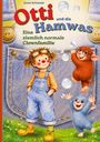 Titel: Otti und die Hamwas – Eine ziemlich normale Clownfamilie. Illustration: Kind in Latzhose, zwei fröhliche Tierfiguren, Seifenblasen.