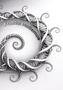 Text „Fraktal Holismus“. Spiralförmige Struktur in komplexem, kunstvollem Design, ähnlich einer DNA-Helix.