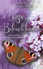 "Leise Betrachtungen. Gedanken, die sichtbar werden." Ein Schmetterling liegt auf violettem Hintergrund mit weißen Blüten.