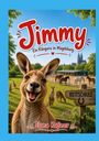 "Jimmy: Ein Känguru in Magdeburg." Illustration: Ein fröhliches Känguru und andere Kängurus auf einer grünen Weide.