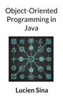 "Object-Oriented Programming in Java" oben, "Lucien Sina" unten, zentrale Illustration mit Java-Symbolen in der Mitte.