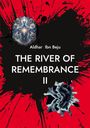 „Aldhar Ibn Beju“, „THE RIVER OF REMEMBRANCE II“; weiße Schrift vor rotem und schwarzem Hintergrund, abstrakte Formen.