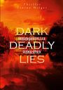 Text: "Thriller Janina Nilges", "Dark Deadly Lies", "Verhängnisvolles Vermächtnis". Hintergrund in warmen Rot- und Orangetönen.