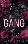„Broken by the Gang“, „Dark Romance“, „Alessia Gold“. Ein Schädel, Rosen, ein Schwert und Ketten, alles in dunklem Rosa.