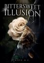 "BITTERSWEET ILLUSION" und "KATE R. C." Ein Gemälde einer Blume, halb lebendig, halb verwelkt hinter gebrochenem Glas.