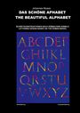 Text: "Johannes Muess, DAS SCHÖNE ALPHABET, SCHRIFTKONSTRUKTIONEN NACH RÖMISCHEM VORBILD."  
Buntes Alphabet auf blauem Hintergrund.