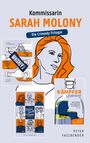 Kommissarin Sarah Molony, Die Crimedy-Trilogie. Illustration einer Frau mit orangenen Haaren, Buchcover mit Flaschenmotiv.