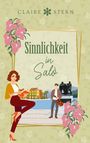 "Sinnlichkeit in Salò" in grüner Schrift, Illustration mit Frau, Buch, Mann mit Geige, Gebäude und rosa Blumen.