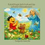 "Kobold Kugel-dich-froh und das geheime WIESENKONZERT." Ein Kobold und Tiere musizieren fröhlich auf einer Blumenwiese.