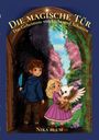 Oben: "Die magische Tür: Das Geheimnis von Licht und Schatten". Unten: "Nika Blum". Illustration: Kinder vor einer Tür.