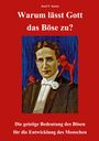 "Warum lässt Gott das Böse zu?" Porträt eines Mannes mit zwei roten Teufelchen auf seinen Schultern.