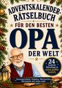 Adventskalender-Rätselbuch für den besten Opa. Illustration: Älterer Mann mit Brille, Bleistift und rotem Pullover.