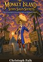 Titel: Monkey Island - Stans Sales Secrets. Ein Mann in bunter Kleidung zeigt auf, umgeben von Schildern und Piratenmotiven.