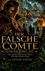 "Der falsche Comte" - Fantasievolle Szene mit maskiertem Mann und majestätischem, beleuchtetem Schloss im Hintergrund.