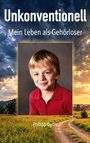 „Unkonventionell. Mein Leben als Gehörloser. Philipp Gysin“. Ein Kind in rotem Hemd, lächelnd. Hintergrund: Feld und Himmel.