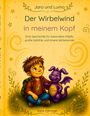Der Text lautet: "Jaro und Lumo - Der Wirbelwind in meinem Kopf." Unten ein Junge mit einem lila Drachen auf einer Wiese.
