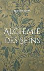 "Ronny Hiess Alchemie des Seins" auf floralem Hintergrund mit feinen, geschwungenen Pflanzenmotiven.