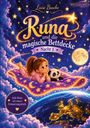 "Runa und die magische Bettdecke: Nacht 1. Jede Reise ein neues Erinnerungsstück." Ein Mädchen auf einer funkelnden Decke im Weltraum.