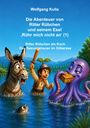 Text: Wolfgang Kulla, Die Abenteuer von Ritter Rübchen. Szene: Esel, Ritter und Oktopus im Wasser. Lustige, bunte Illustration.