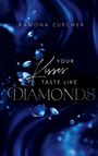 Text: "Your kisses taste like diamonds."
Viele blaue Edelsteine auf einem seidig blauen Hintergrund.