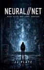"NEURAL//NET", "NICHT ALLES, WAS LERNT, VERSTEHT", "JJ PLATZ". Eine Person in einem futuristischen, leuchtenden Netzwerk.
