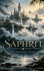 "SAPHIRIT", "Die stummen Türme" und "Corinna Heymach". Fantasievolle Stadt mit Türmen auf schwebenden Inseln.