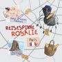 Titel: "Reisespinne Rosalie". Polaroids mit "Anton u. Wiebke Tillenburg", "Paris". Illustration einer Spinne mit Baguette und Croissants.