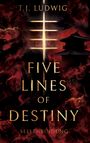 T.J. Ludwig, Five Lines of Destiny, Seelenbindung. Rote Rauchschwaden und asiatische Gebäude-Silhouette im Hintergrund.