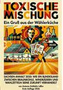 "Toxische Mischung: Ein Gruß aus der Wählerküche. Sachsen-Anhalt 2030: Wie ein Bundesland seine Zukunft verhandelt." Illustration mit Industriebauten, Windrädern, Chemieflaschen und einem Mann.