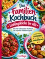 "Das Familien-Kochbuch: Lieblingsküche für alle" in fröhlichen Farben mit Bildern von leckeren Gerichten umgeben.