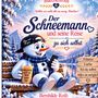 „Der Schneemann und seine Reise zu sich selbst“, von Bernhilde Roth. Illustrativer Schneemann, trinkt Eiskaffee.