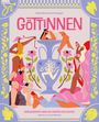 "GÖTTINNEN"; "Kriegerinnen und Heldinnen der Antike"; Frauen in antiken Posen um eine Vase, florale Muster.