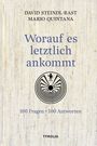 Text: "Worauf es letztlich ankommt", "100 Fragen • 100 Antworten". Illustration: Kreisförmiges Labyrinth mit Figur.