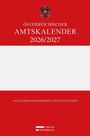 „Österreichischer Amtskalender 2026/2027“, roter Hintergrund, Staatswappen und Verlagsname unten.