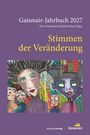 „Gaismair-Jahrbuch 2027“, „Stimmen der Veränderung“. Bunte Zeichnung expressiver Gesichter und Gebäude.
