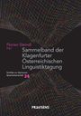 Text: "Florian Steindl (Hg.) Sammelband der Klagenfurter Österreichischen Linguistiktagung. Schriften zur diachronen Sprachwissenschaft 24. PRAESENS." 

Hintergrund: Bunte, wellenartige Gitterlinien auf schwarzem Grund.