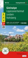 Titel: Gleinalpe, Lipizzanerheimat, Leoben, Voitsberg. Wander-, Rad-, Freizeitkarte 1:50 000. Logo und buntes Ortsbild.