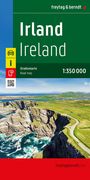 "Irland Ireland, Straßenkarte Road map, 1:350 000." Ein Küstenpanorama mit Klippen und Meer, grüner Landschaft und Straße.