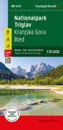 „Nationalpark Triglav Kranjska Gora Bled“ steht hervorgehoben. Darunter Berge, Wald und ein See in klarer Umgebung.