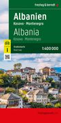 Albanien, Kosovo, Montenegro. Straßenkarte 1:400 000. Oben "freytag & berndt". Bild: Malerische Häuser auf einem Hügel.