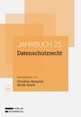 Text: Jahrbuch 25 Datenschutzrecht. Herausgegeben von Christian Bergauer, Nicole Gosch. Verlag Österreich. Rechteckige Muster in Orange.