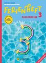 Ferienheft 3, Zahlenreise, nach der 3. Klasse, Mathematik Volksschule. Hintergrund: Schwimmbad-Optik mit großer schwimmender 3.