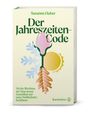 „Der Jahreszeiten-Code“ von Susanne Huber. Ein Symbol mit Blatt, Blume, Sonne, Schneeflocke.