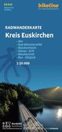 Radwanderkarte Kreis Euskirchen; Orte, Maßstab 1:50.000; Logo: Bäume, Fluss, Brücke mit Radfahrern.