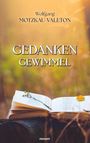 Wolfgang Motzkau-Valeton, Gedanken Gewimmel. Ein aufgeschlagenes Buch liegt auf einem Baumstamm, mit Blume und Blatt.