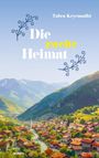 Text: "Die zweite Heimat", "Tabea Kryemadhi". Illustration eines Dorfes mit roten Dächern in einer Berglandschaft.