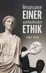 „Renaissance einer wohlwollenden Ethik“ von Tony Tegis. Marmorskulptur einer Frau mit maskenartigem Kopf in der Hand.