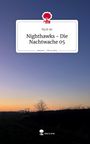 Text: "Ryck 96", "Nighthawks – Die Nachtwache 05", "story.one – Life is a story". Dämmerung mit Silhouetten von Bäumen und Hochsitz.